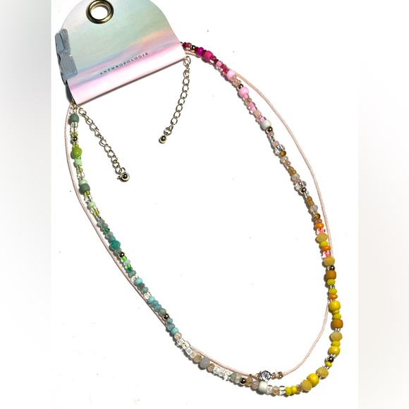 NWT Anthropologie Beaded Cord Necklaces, Set of 2 (PINK,WHITE,GREEN OR ASST) - Picture 13 of 13